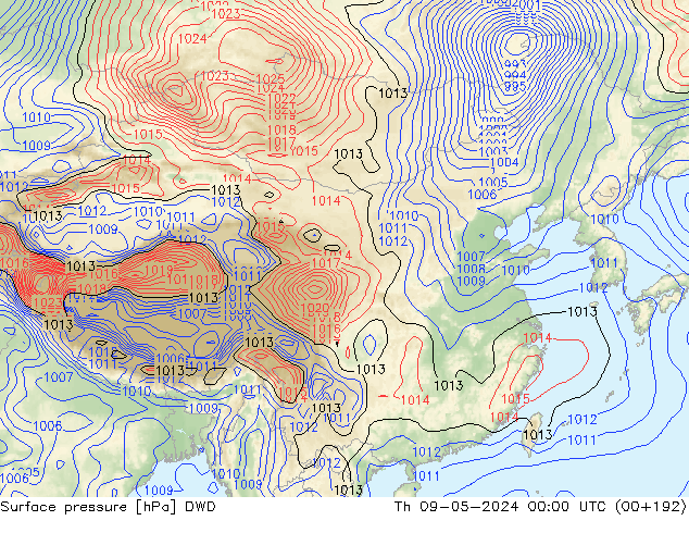 地面气压 DWD 星期四 09.05.2024 00 UTC