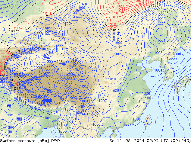 地面气压 DWD 星期六 11.05.2024 00 UTC