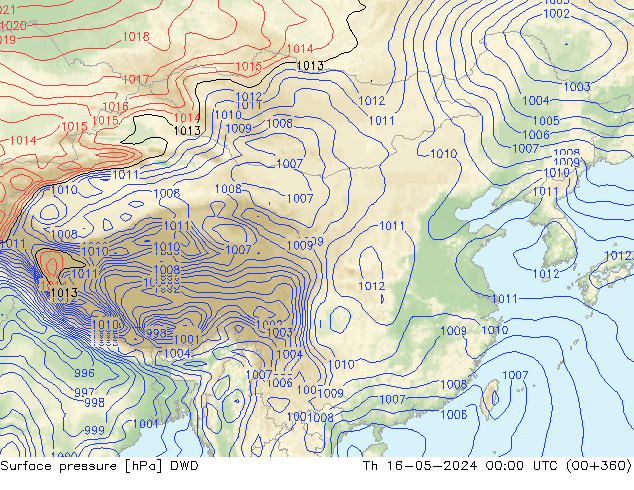 Luchtdruk (Grond) DWD do 16.05.2024 00 UTC