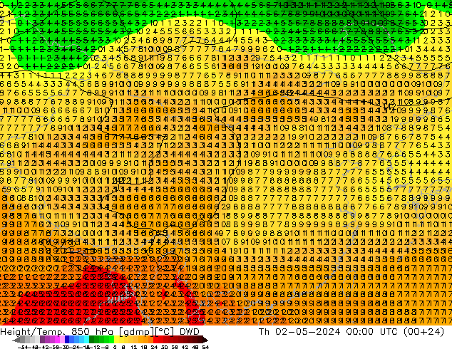 Height/Temp. 850 hPa DWD Th 02.05.2024 00 UTC