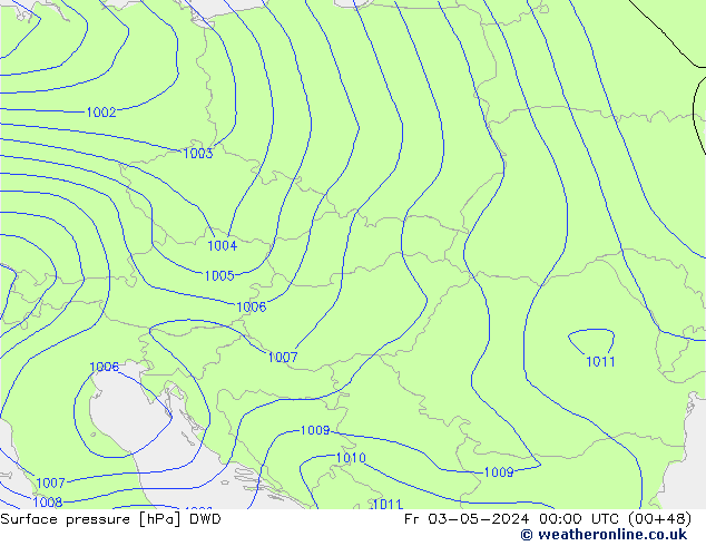 Presión superficial DWD vie 03.05.2024 00 UTC