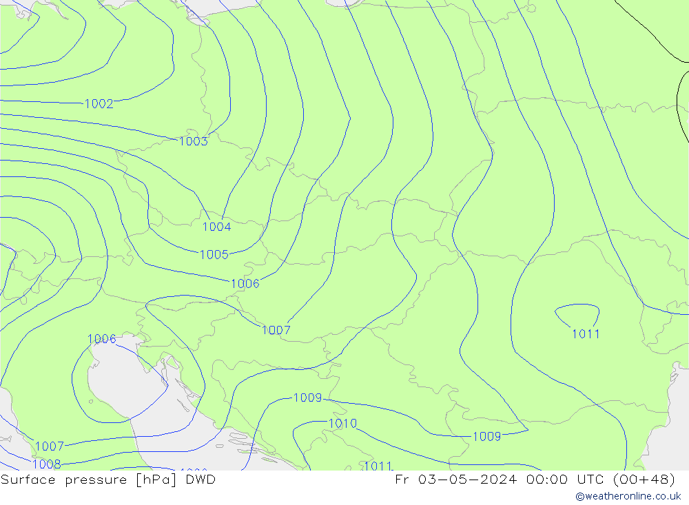 Surface pressure DWD Fr 03.05.2024 00 UTC