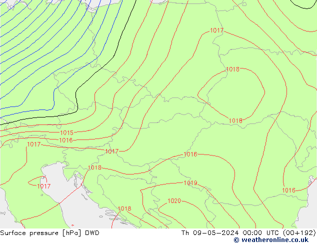 Presión superficial DWD jue 09.05.2024 00 UTC