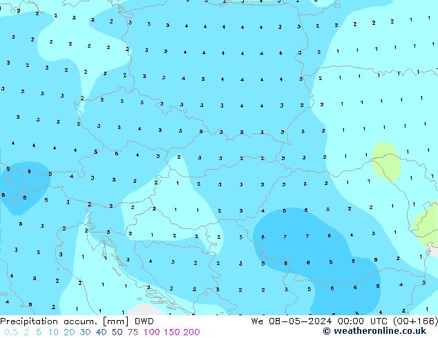 Precipitation accum. DWD We 08.05.2024 00 UTC