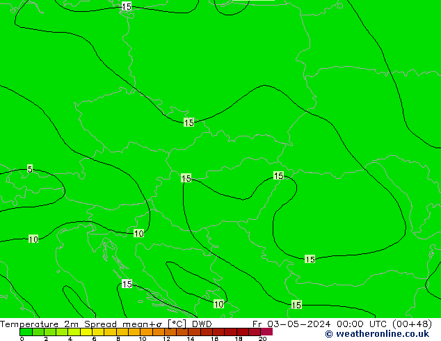 Temperature 2m Spread DWD Fr 03.05.2024 00 UTC