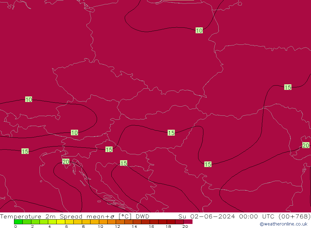 Temperature 2m Spread DWD Ne 02.06.2024 00 UTC