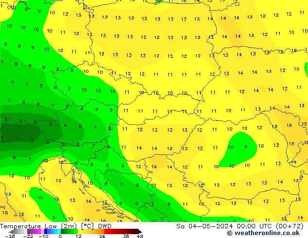 Min. Temperatura (2m) DWD so. 04.05.2024 00 UTC