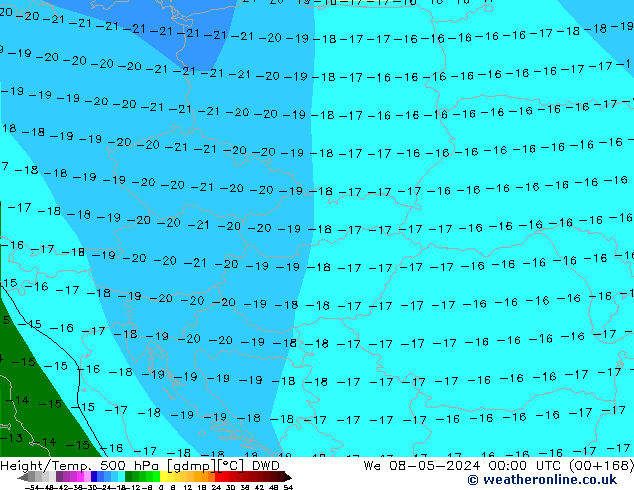 Yükseklik/Sıc. 500 hPa DWD Çar 08.05.2024 00 UTC