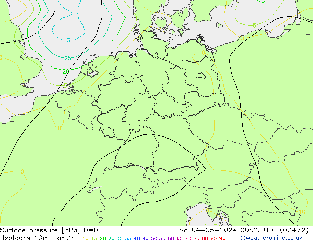 Isotachs (kph) DWD Sa 04.05.2024 00 UTC