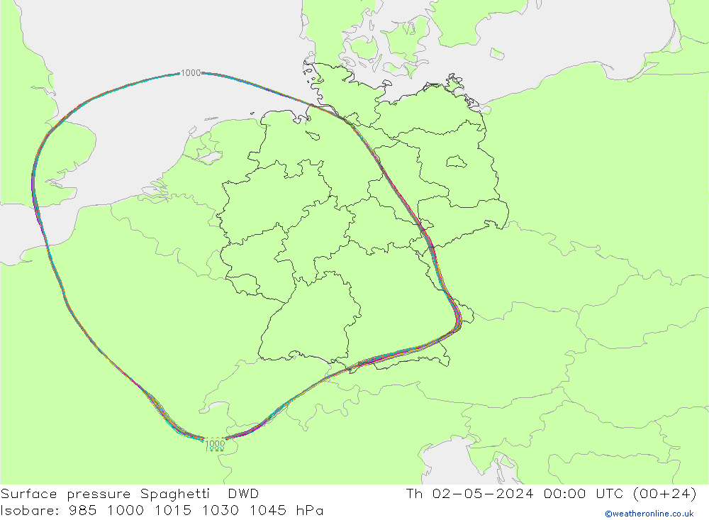 Surface pressure Spaghetti DWD Th 02.05.2024 00 UTC
