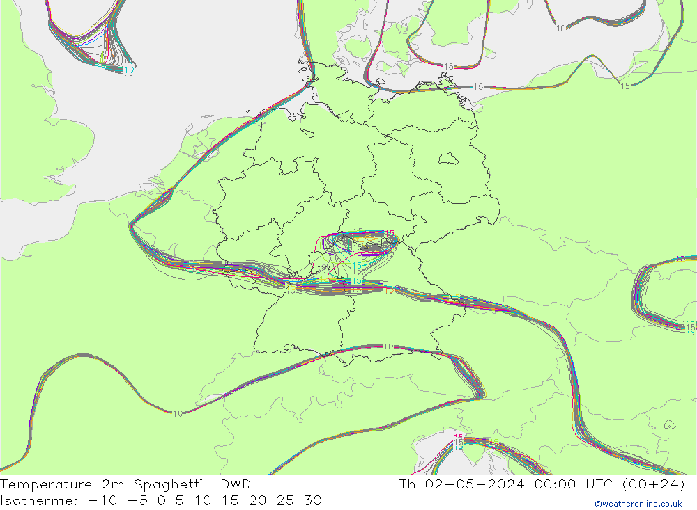 Temperatuurkaart Spaghetti DWD do 02.05.2024 00 UTC