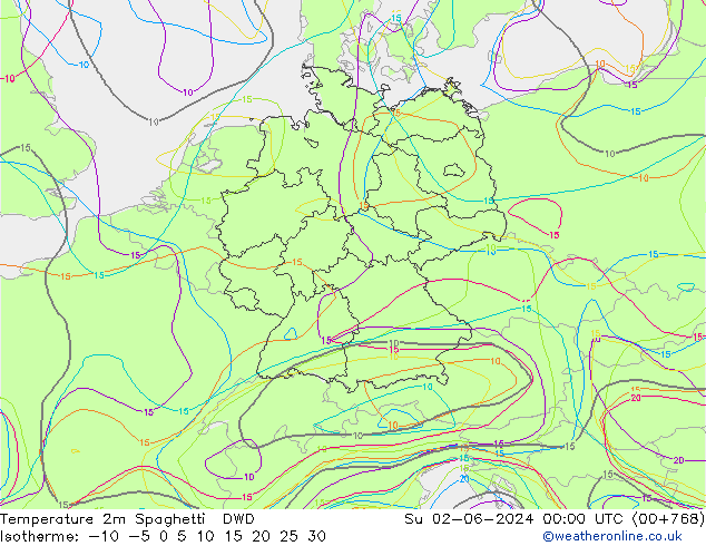 Temperaturkarte Spaghetti DWD So 02.06.2024 00 UTC