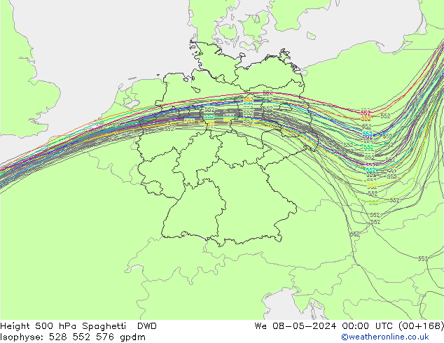 Height 500 hPa Spaghetti DWD Mi 08.05.2024 00 UTC