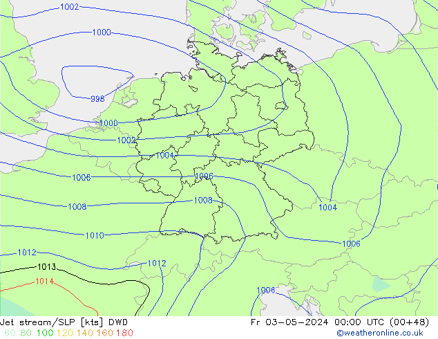 джет/приземное давление DWD пт 03.05.2024 00 UTC