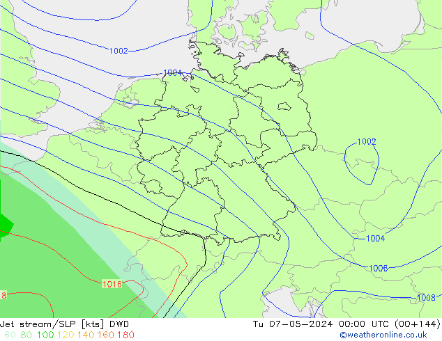 джет/приземное давление DWD вт 07.05.2024 00 UTC