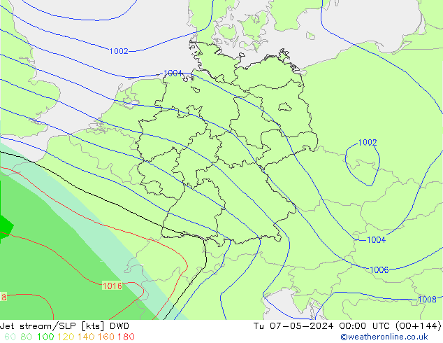 Jet stream/SLP DWD Út 07.05.2024 00 UTC