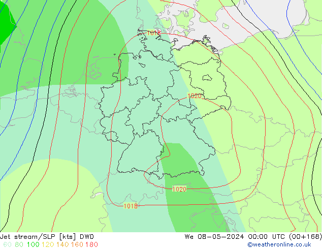 Jet stream/SLP DWD We 08.05.2024 00 UTC