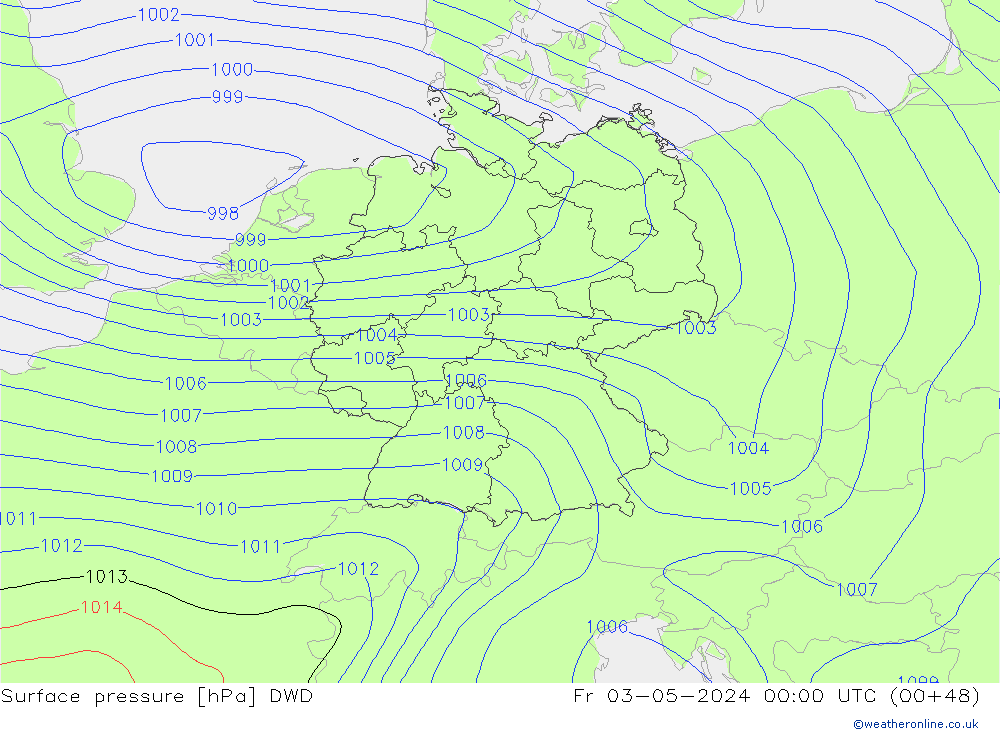 Presión superficial DWD vie 03.05.2024 00 UTC