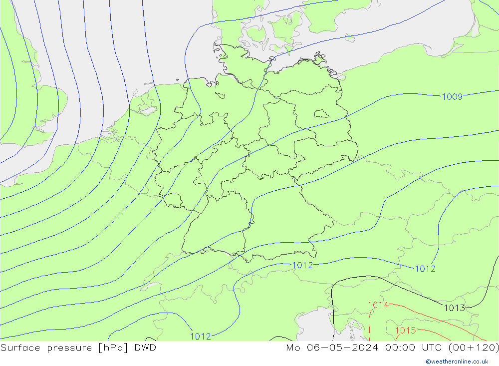 Presión superficial DWD lun 06.05.2024 00 UTC