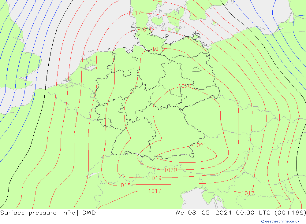 Atmosférický tlak DWD St 08.05.2024 00 UTC