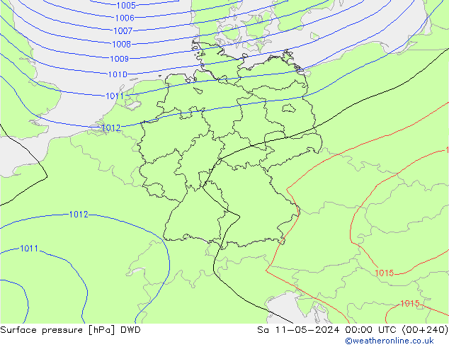 Presión superficial DWD sáb 11.05.2024 00 UTC