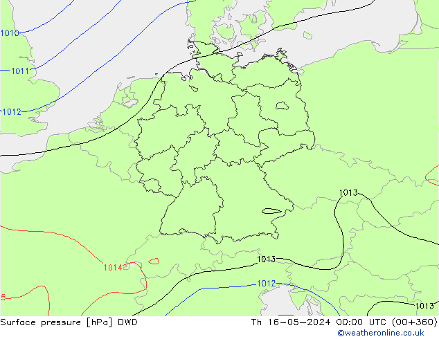 地面气压 DWD 星期四 16.05.2024 00 UTC