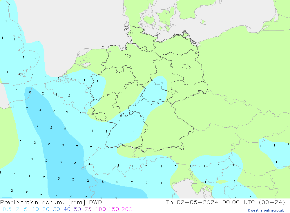 Precipitation accum. DWD  02.05.2024 00 UTC