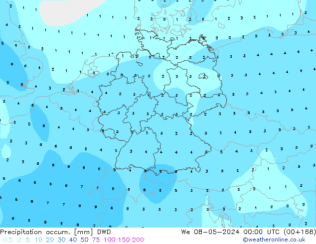 Precipitation accum. DWD We 08.05.2024 00 UTC