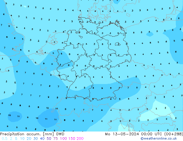 Totale neerslag DWD ma 13.05.2024 00 UTC