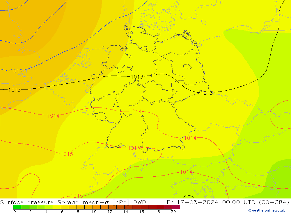 Surface pressure Spread DWD Fr 17.05.2024 00 UTC