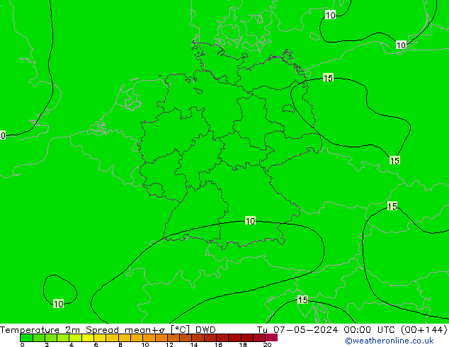карта температуры Spread DWD вт 07.05.2024 00 UTC