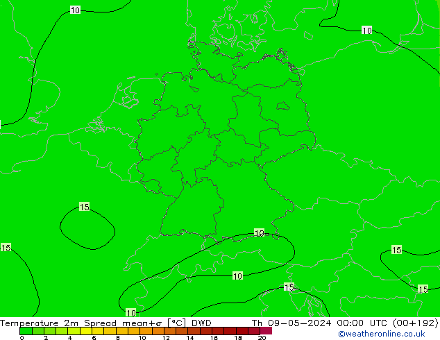 Temperaturkarte Spread DWD Do 09.05.2024 00 UTC