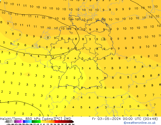 Height/Temp. 850 hPa DWD Fr 03.05.2024 00 UTC