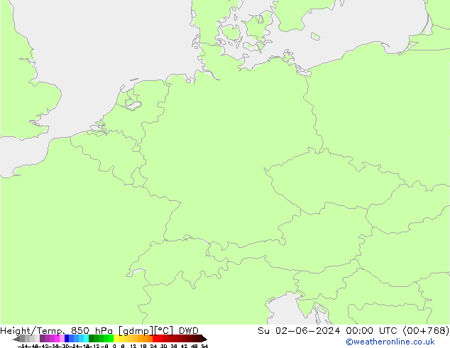 Height/Temp. 850 гПа DWD Вс 02.06.2024 00 UTC