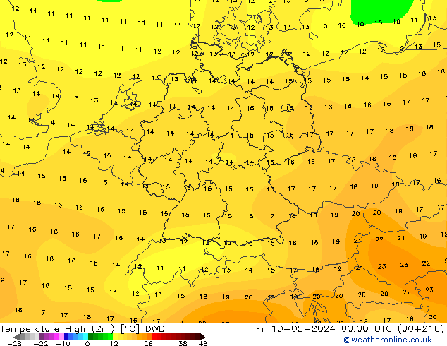 température 2m max DWD ven 10.05.2024 00 UTC