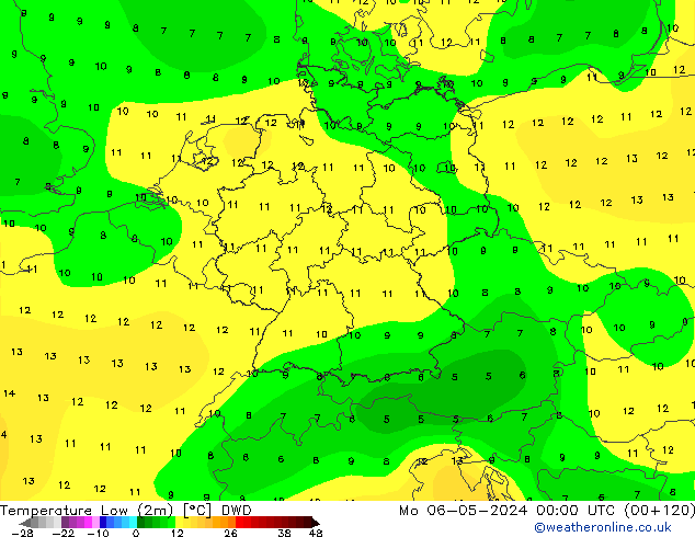 Temp. minima (2m) DWD lun 06.05.2024 00 UTC