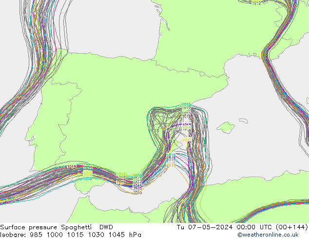 Surface pressure Spaghetti DWD Tu 07.05.2024 00 UTC