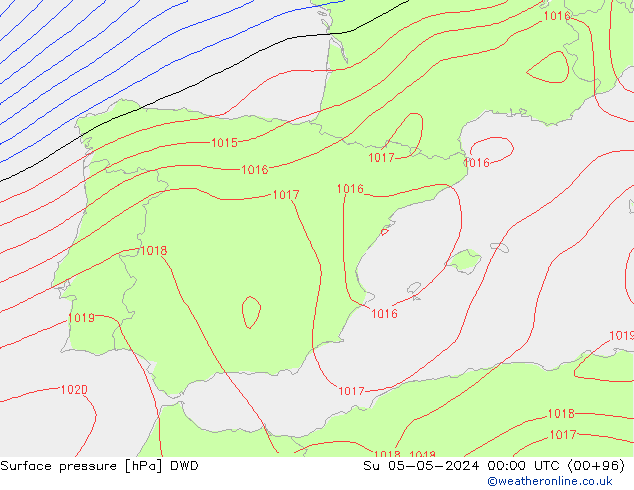 Presión superficial DWD dom 05.05.2024 00 UTC