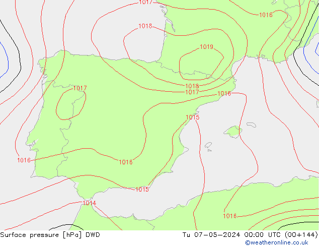 приземное давление DWD вт 07.05.2024 00 UTC