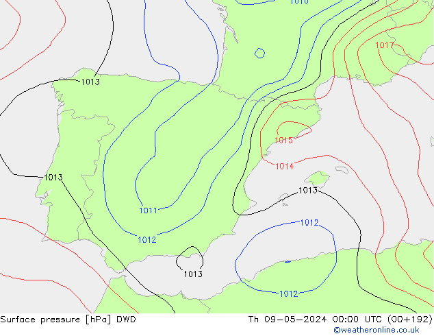 Pressione al suolo DWD gio 09.05.2024 00 UTC