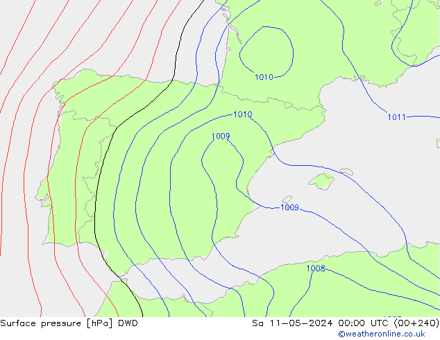 Atmosférický tlak DWD So 11.05.2024 00 UTC