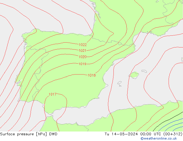 Surface pressure DWD Tu 14.05.2024 00 UTC