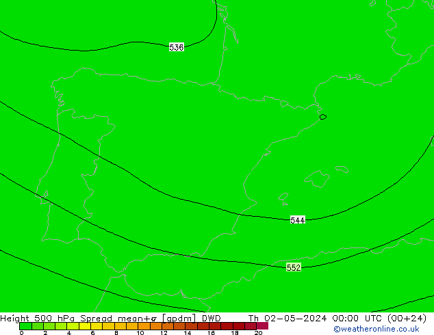 500 hPa Yüksekliği Spread DWD Per 02.05.2024 00 UTC