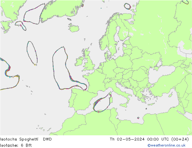 Isotaca Spaghetti DWD jue 02.05.2024 00 UTC