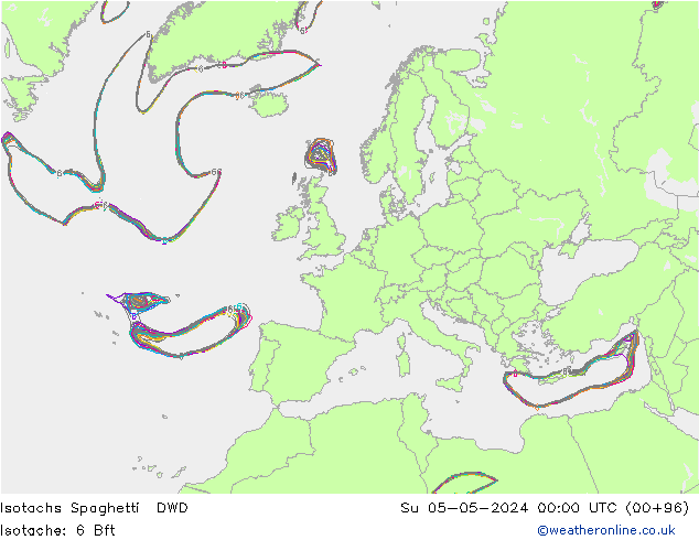 Eşrüzgar Hızları Spaghetti DWD Paz 05.05.2024 00 UTC