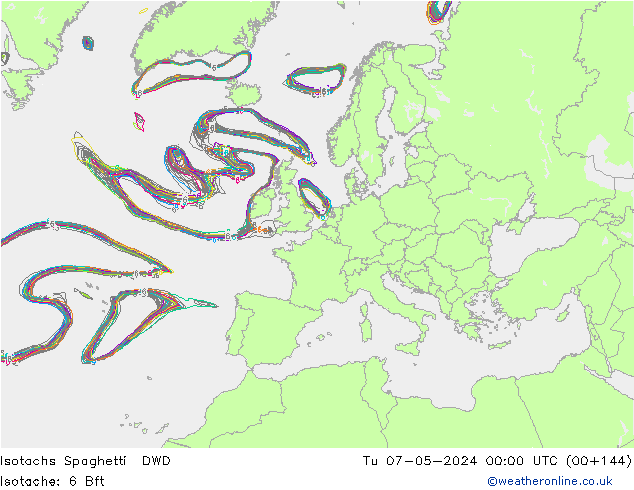 Eşrüzgar Hızları Spaghetti DWD Sa 07.05.2024 00 UTC