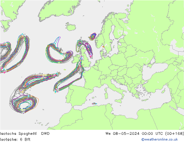 Isotachs Spaghetti DWD mer 08.05.2024 00 UTC