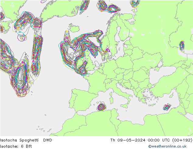 Isotachs Spaghetti DWD Qui 09.05.2024 00 UTC