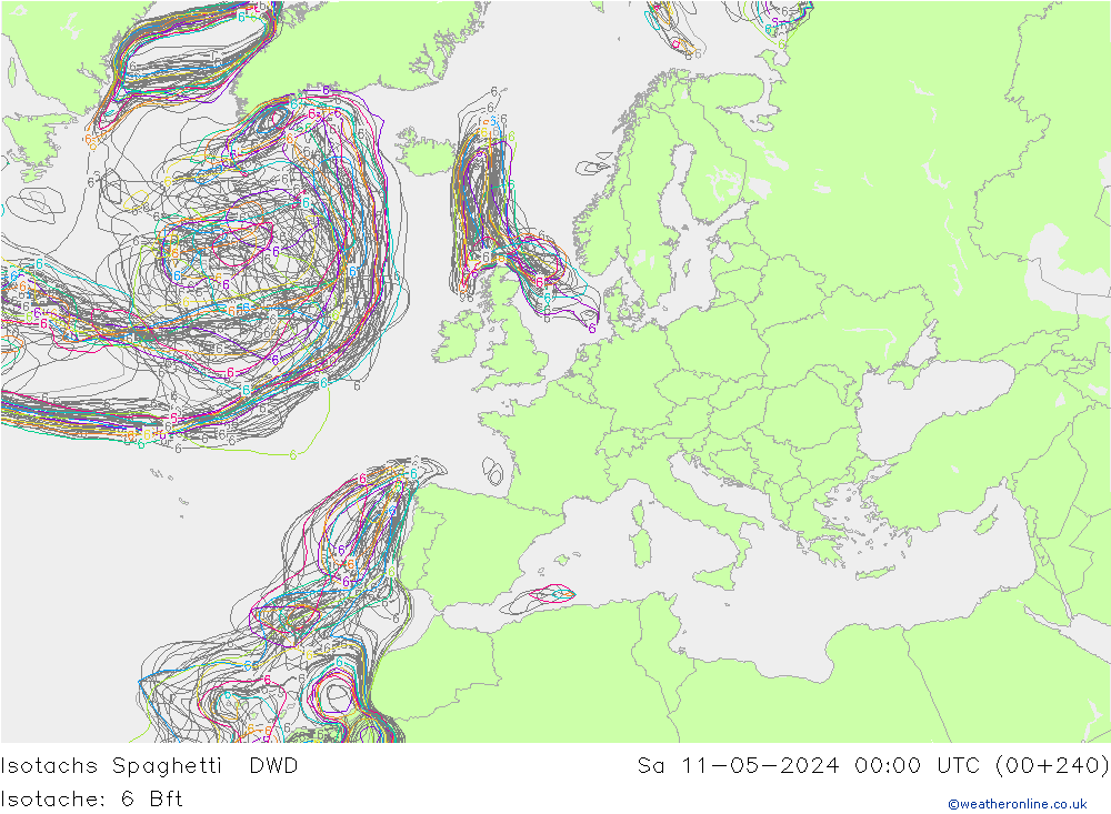 Isotaca Spaghetti DWD sáb 11.05.2024 00 UTC