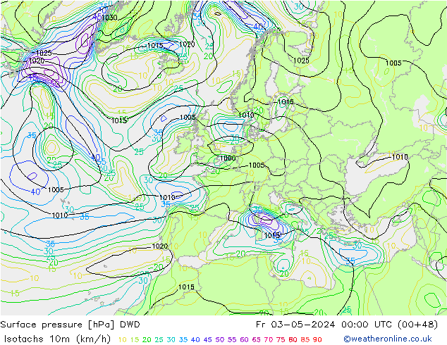 Isotachen (km/h) DWD Fr 03.05.2024 00 UTC